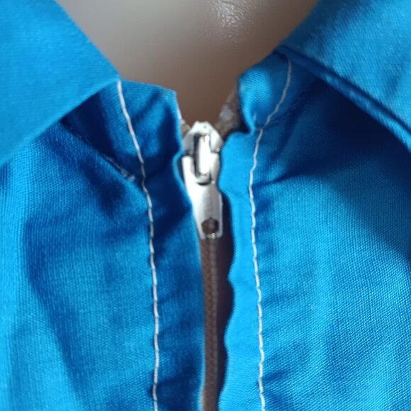 Small Vintage 1970's 1OF1 Blue Red Striped Cotton Blend Womens Romper Handmade - Picture 7 of 7